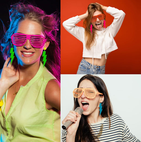 YAROMO 80S 90S Party Favors Birthday Supplies, Hip Hop Theme Gift Neon Earrings Glasses Gloves Necklace Slap Bracelet Neon Hair Scrunchies 80S 90S