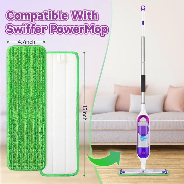 8 Pack Reusable Mop Pads Compatible for Swiffer Powermop,Microfiber Mop Pads for 13-15'' Spray Mop, Floor Mop Pads Refil