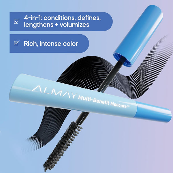 Almay Multi-Benefit Mascara, Volumizing + Lengthening, Hypoallergenic, 502 Black 502 Black 0.24 Fl Oz (Pack of 1)