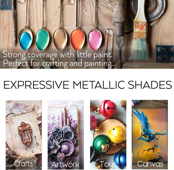 HissiCo Metallic Acrylic Paint Set of Premium 20 Colors, Professional Grade Metallic Paint with 2fl oz（60ml） Bottles, Non-Toxic, Rich Pigments -