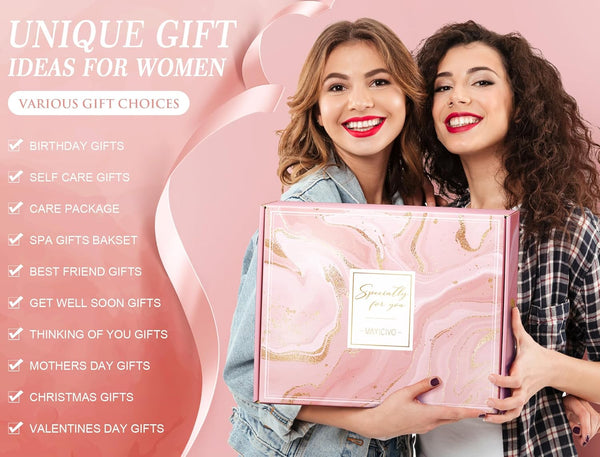 Birthday Gifts for Women Self Care Gifts Get Well Soon Gifts, Rose Relaxing Spa Gifts Basket Care Package W/ Luxury Flannel Blanket, Unique