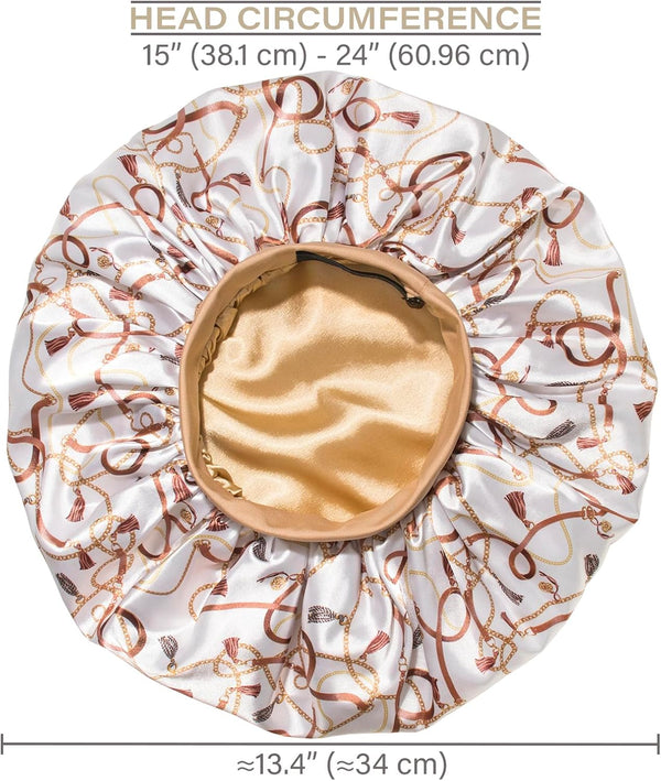 CAPLORD Silk Satin Bonnet for Men Women Hair Bonnets for Sleeping, Sleep Bonnet for Natural Curly Hair Unisex Satin Cap One Size Beige Chains