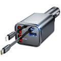 Retractable Car Charger for iPhone 18 Pro,75W Car Charger USB C Fast Charge Gray-Cord for Apple+Type C