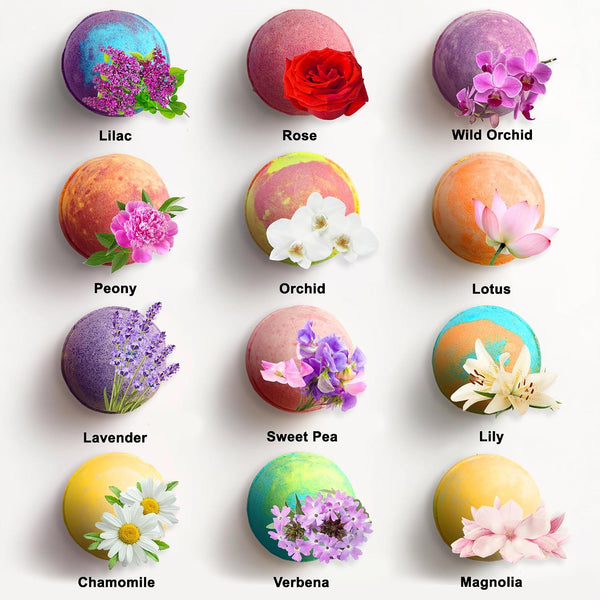Aqua Elegante Flower Bath Bombs Gift Set - 12 Large Bathbombs for Women with Scented Essential Oils and Moisturizing Shea Butter, No Stain,