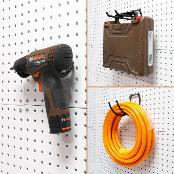 HUHOLE 10-Pack Heavy Duty Pegboard Hooks for Power Tools & Garage Organization, Vinyl-Coated Steel Drill Holders & Utility Hangers, Fits Standard