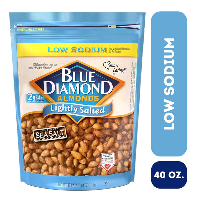 Blue Diamond Almonds Low Sodium Lightly Salted Snack Nuts, 40 Oz Resealable Bag 