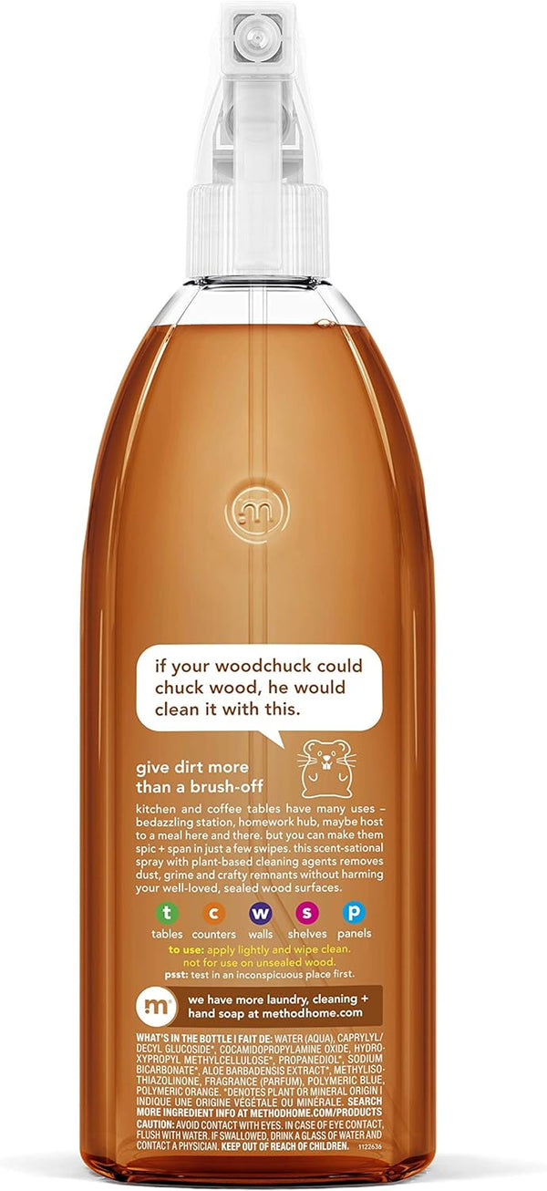 Method Daily Wood Cleaner, Almond, Plant-Based Formula That Cleans Shelves, Tables and Other Wooden Surfaces While Removing Dust & Grime, 28 Oz