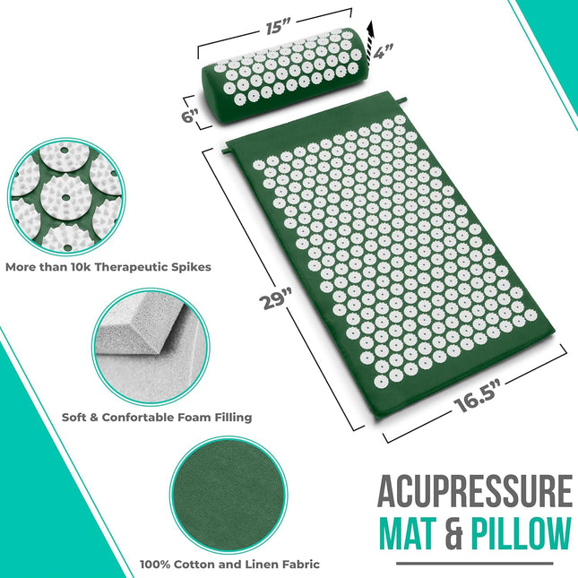 Sivan Back and Neck Pain Relief Acupressure Mat and Pillow Set, Chronic Back Pai