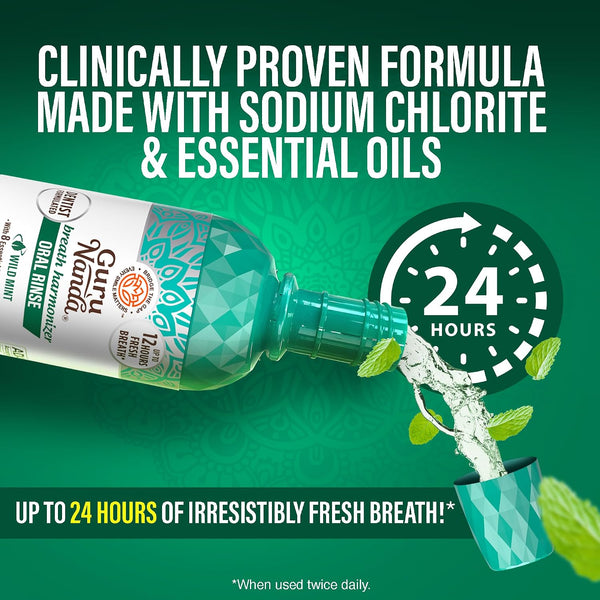 GuruNanda Fresh Breath Mouthwash – 12-Hour Fresh Breath & Helps Fight Bad Breath – ADA Accepted, Alcohol & Fluoride-Free Oral Rinse, Wild Mint -