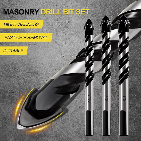 DYRECELVE 12-Piece Masonry Drill Bit Set and Concrete Drill Bit Set | Carbide Tile Drill Bits and Brick Drill Bit, 7 Sizes 1/8 to 1/2 Inch for