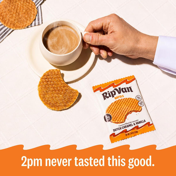Rip Van Wafels Dutch Caramel & Vanilla Stroopwafels, Healthy Snacks, Non-GMO, Low Calorie, Low Sugar (3g), Office Snacks, Keto Friendly, 12 Count