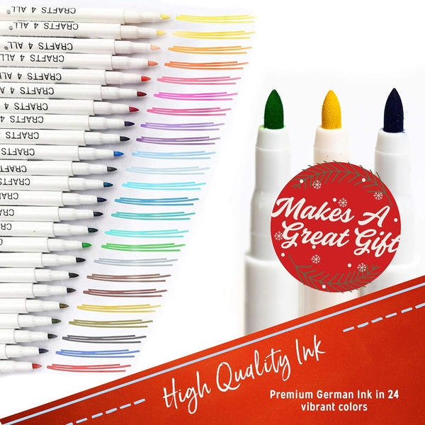 Crafts 4 All Fabric Pens for Clothes - Pack of 24 No Fade, Fabric Markers Permanent for Textile - No Bleed, Machine Washable Shoe Markers for