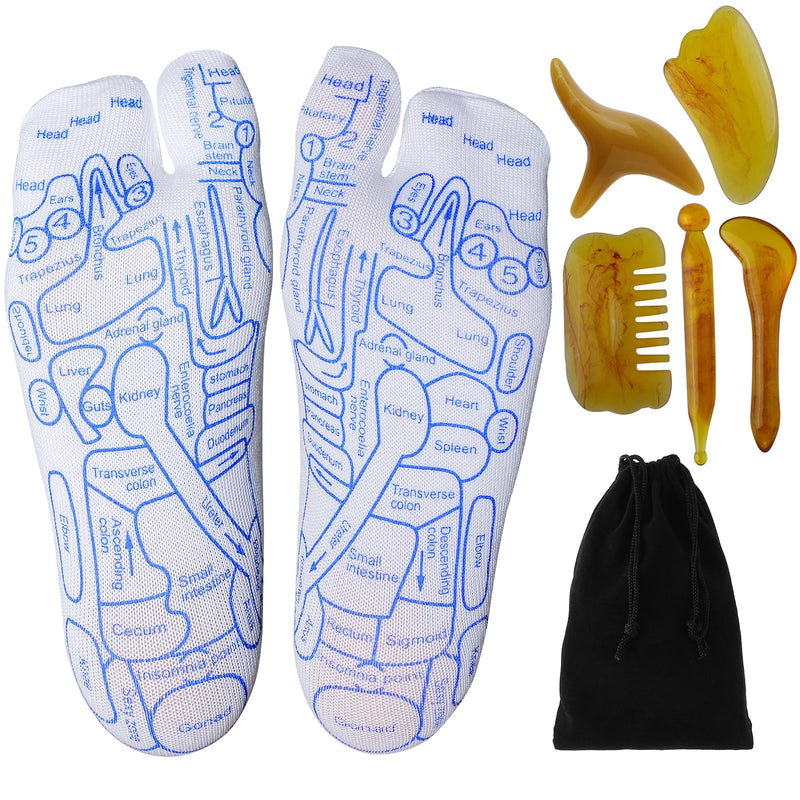 Reflexology Socks with Beginner Acupoint Massage Tools Set of 5 - Foot Pain Relief Remedy for Foot Massage Rod for Women and Men Tired Relieve