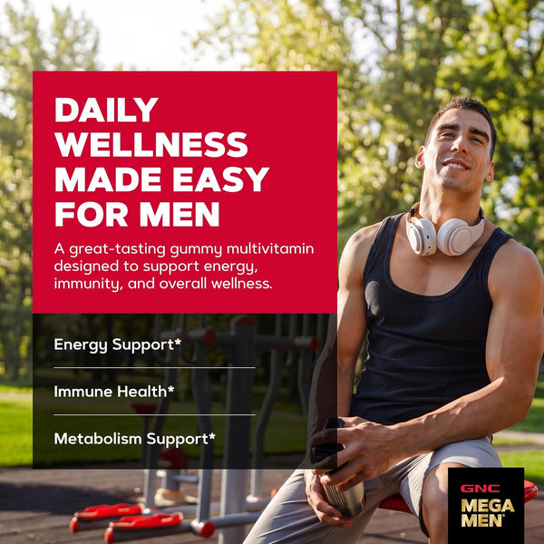 GNC Mega Men Multivitamin Gummy for Men - Energy, Metabolism, & Immune Support, Mixed Berry, 120 Count 120 Count (Pack of 1)