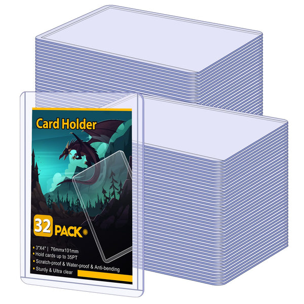 32 Count Card Sleeves Hard Plastic, Sooez 35PT Card Holder, 3" x 4" Baseball Card Protector, Rigid Card Case for Collectible Game Cards, Standard