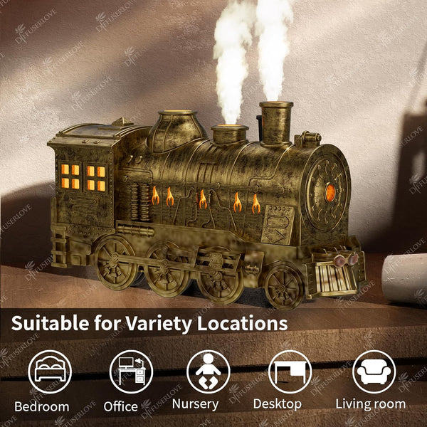Diffuserlove Essential Oil Diffuser 300ML Train Cool Mist Humidifier Quiet Aromatherapy Diffuser with Night Light for Bedroom Desk Copper
