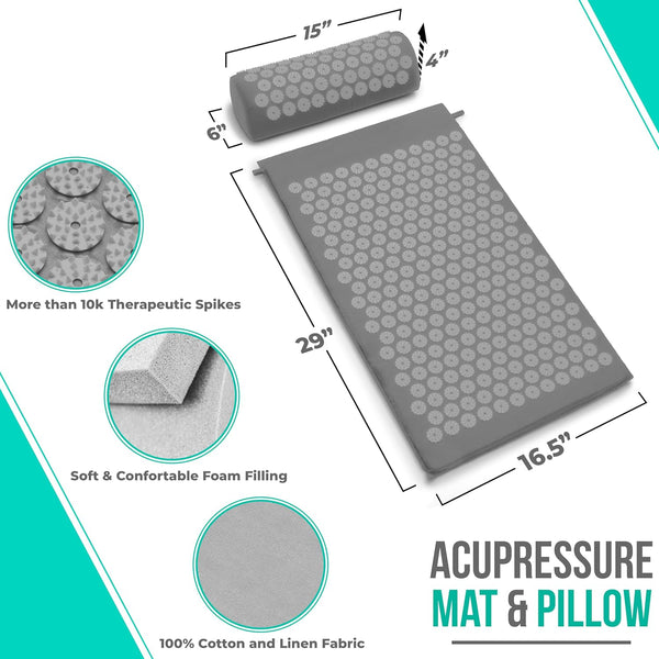 Sivan Health and Fitness Acupressure Mat and Pillow Set - Grounding Mat for Stress, Back & Neck Pain - Acupuncture Point Massage Mat for Muscle