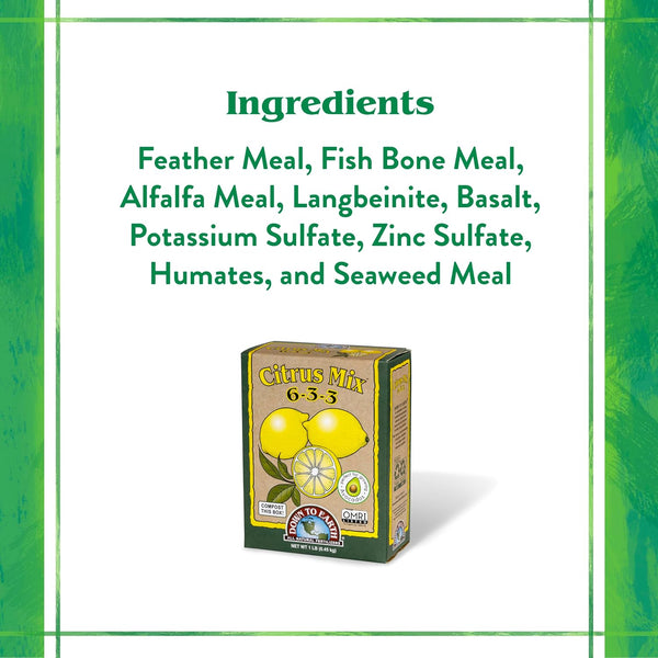 Down To Earth All Natural Fertilizers Organic Citrus Mix - Plant Food for Lemons, Limes, Oranges and Avocados 6-3-3, 1 lb