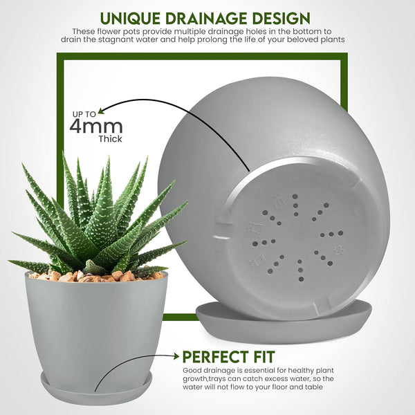 Utopia Home - Plant Pots Indoor with Drainage - 7/6.6/6/5.3/4.8 Inches Flower Pots for Indoor Planter - 5 Pack Plastic Planters - Ideal for