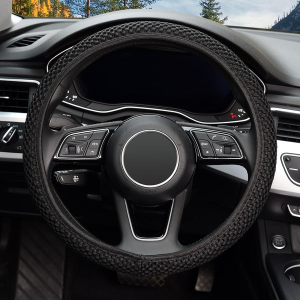 KAFEEK Elastic Stretch Steering Wheel Cover,Warm in Winter and Cool in Summer, Universal 15 inch, Microfiber Breathable Ice Silk, Anti-Slip,