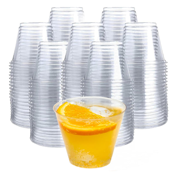 Prestee 200-Pack - 9Oz Clear Plastic Cups - Durable Disposable Plastic Wine Glasses for Party, Weddings, and Catering - Small Drinking Glasses for