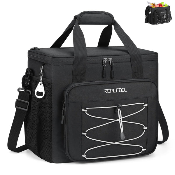 RealCool 35/45 Can Collapsible Soft Cooler Bag, Leakproof Ice Chest Black 35 can