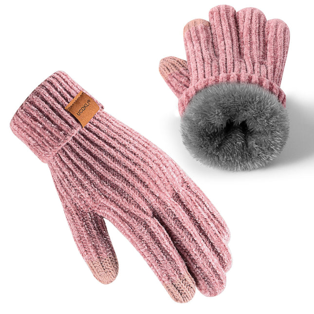 Winter Gloves for Women Chenille, Womens Gloves Cold Weather Warm Fleece Lined, 