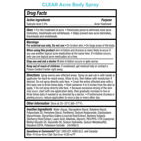 Paula's Choice CLEAR Exfoliating Back & Body Acne Spray, Bacne Spray with 2% BHA Salicylic Acid Back Acne Treatment for Clogged Pores, Blackheads