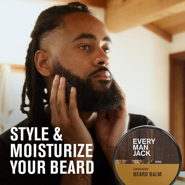 Every Man Jack Beard Grooming Kit for Men - Includes Sandalwood Beard Oil & Beard Balm, Beard Brush, Wooden Dual-Sided Comb, Trimming Scissors and
