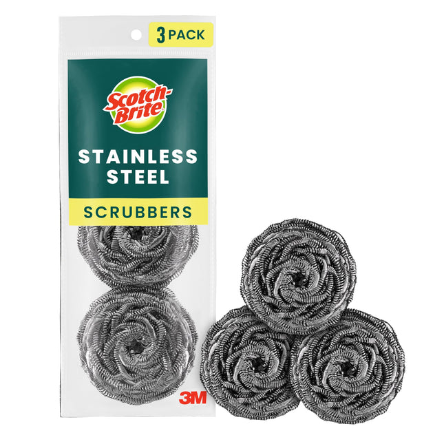 Scotch-Brite Stainless Steel Scrubber, Dish Scrubbers for Cleaning Kitchen and H