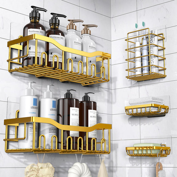 Shower Caddy 5 Pack,Adhesive Shower Organizer for Bathroom Storage&Home Decor&Kitchen,No Drilling,Large Capacity,Rustproof Stainless Steel