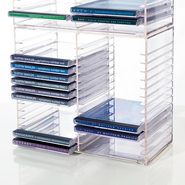Stori Stackable Clear Plastic CD Organizer with Rubber Feet | Rectangular Jewel Cases Holder Perfect for Theatre Room | Holds up to 30 CD Cases |