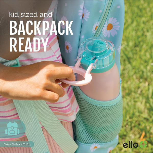 Ello Emma 14Oz Vacuum Insulated Stainless Steel Kids Water Bottle with Straw and Built-In Carrying Handle and Leak-Proof Locking Lid for School