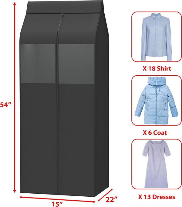 Simple Houseware 15"W x 54"H Garment Cover with Bottom Seal & Clear Window | for Clothes Rack/Closet/Hanging Clothes, Dark Gray 54" x 15"