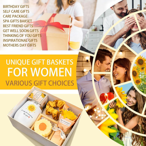 Birthday Gifts for Women, Sunflower Self-Care Package, Sending Sunshine Get Well Gifts for Women, Her, Sister, Mom, Best Friends, Unique