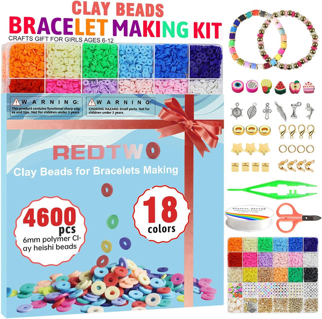 Redtwo 5100 Clay Beads Bracelet Making Kit, Flat Preppy Beads for Friendship Jew