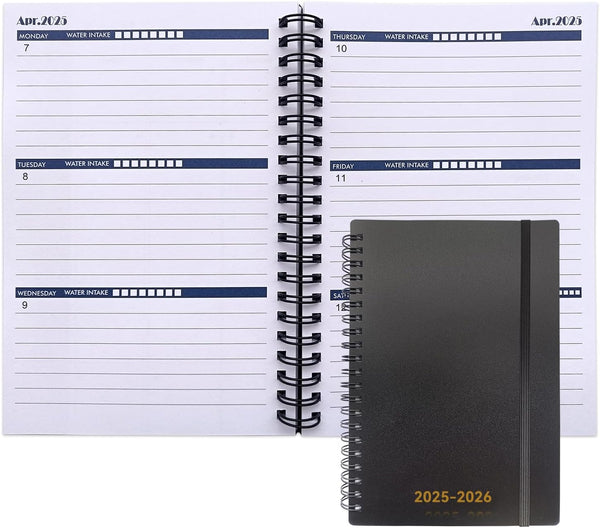 Utytrees Planner 2025-2026 - 18 Months, Black PP Cover-2025.1, 5.2" X 7.5" - Daily, Weekly & Monthly Planner with Water Intake Checklist