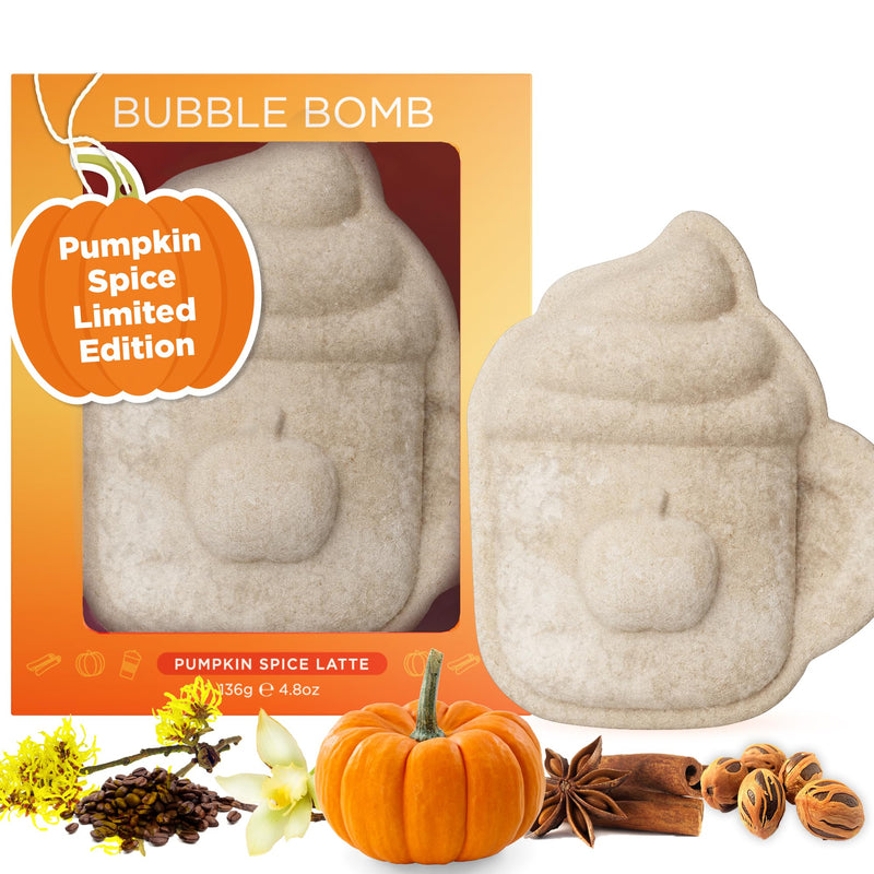 Pumpkin Spice Latte Bath Bomb for Women & Girls (Giftable Packaging) â Natural Relaxing Fall Bubble Bombs - Luxury Vanilla, Coffee, Cinnamon &