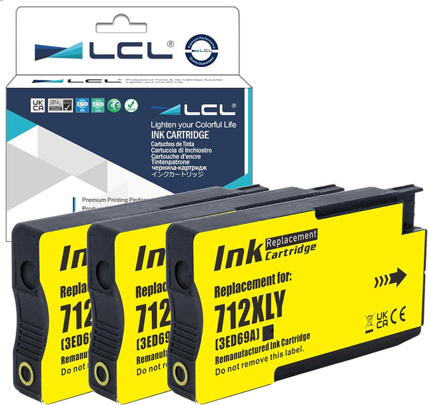 LCL Compatible 712 712XL Yellow High Yield 29-Ml 3-Pack Ink Cartridge (3ED79A) Replacement for HP 712 Designjet T650, T630, T250,T230, T210 &