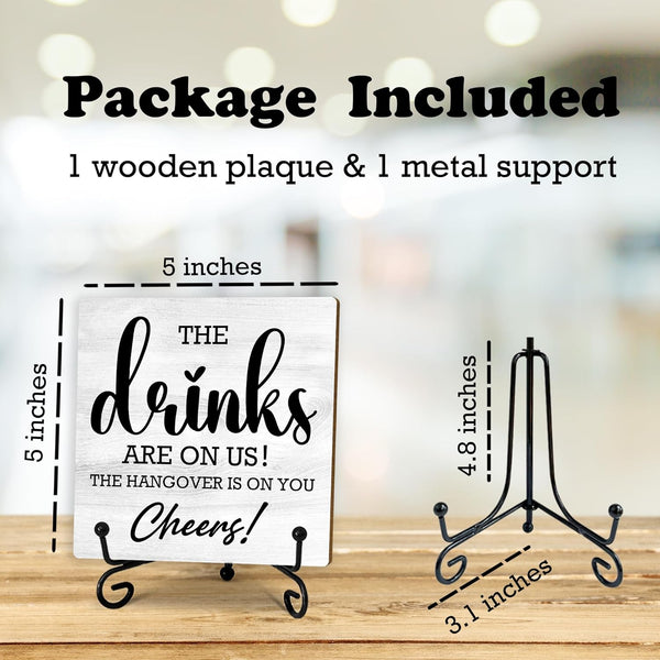 5 Inches Bar Sign, the Drinks Are on Us! Cheers! Desk Table Decoration, Gifts for Colleagues New Couples and Friends, Bars and Pubs Decorations,
