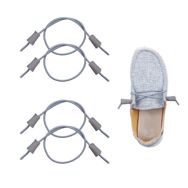 Elastic Shoelaces Strings Replacement Laces for Hey Dude Shoes，No-Tie Laces (Two Pairs) 16In Grey