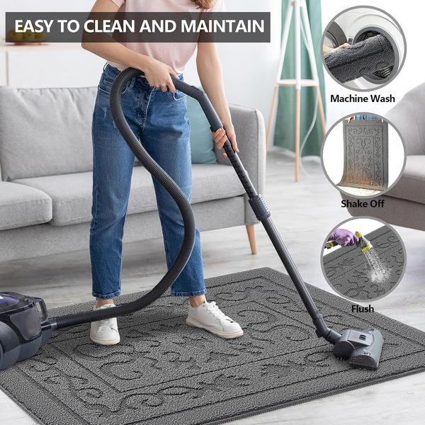 FONEYI Indoor Door Mat for Entryway 20" x 32", Absorbent Dirt Trapper Doormat with Non-Slip Backing, Low Profile Washable Entry Rug for Front
