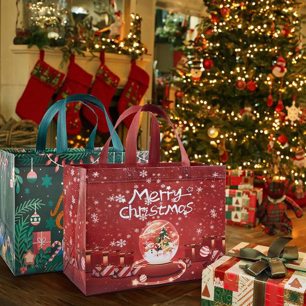 YANGTE 16 Pack Christmas Tote Bags with Handles, Non-Woven Gift Bags, 12.8" 9.8" 6.7 16-Pack