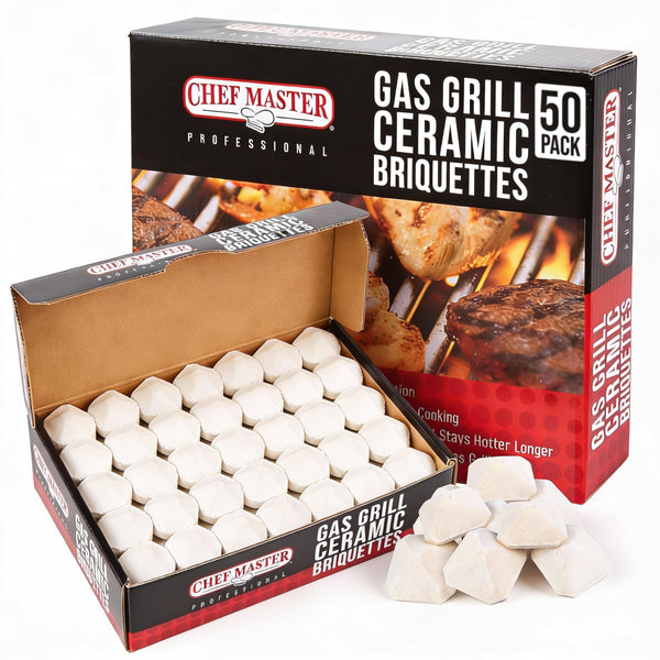 Chef Master 05004CM Ceramic Gas Grill Self Cleaning Briquettes, Replacement for Lava Rocks, Cleaner Cooking, Gas Grill Briquettes for BBQ Grill
