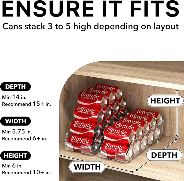 Simple Houseware Soda Can Organizer for Pantry / Refrigerator, Clear, Set of 2