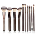 10 Piece Black brown Makeup Brushes - Wooden Handle with Soft Synthetic Bristles,for Face & Eye Makeup|Professional Makeup Brushes set for Women &
