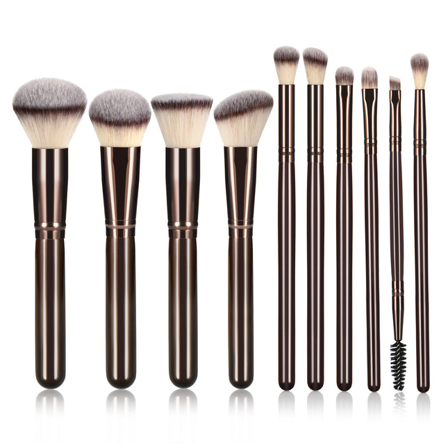 10 Piece Black brown Makeup Brushes - Wooden Handle with Soft Synthetic Bristles,for Face & Eye Makeup|Professional Makeup Brushes set for Women &