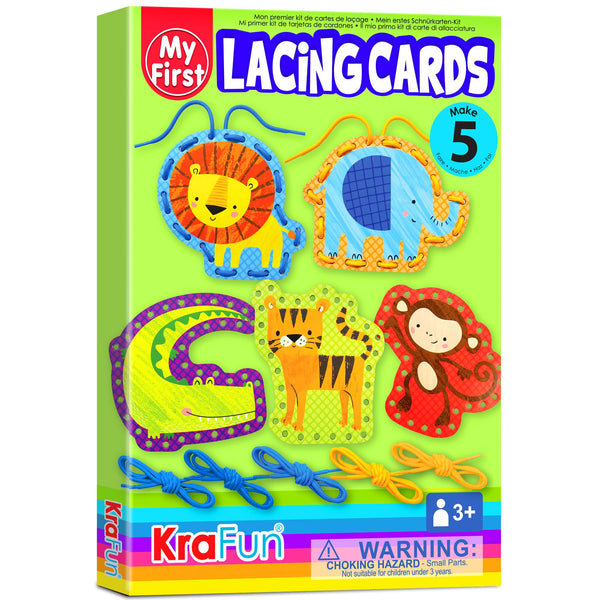 KRAFUN Beginner Preschool Lacing Card Kit for Kids Arts & Crafts, 5 Easy Safari and Animal Lacing Projects, Paper Craft Cards for Toddlers, Fine