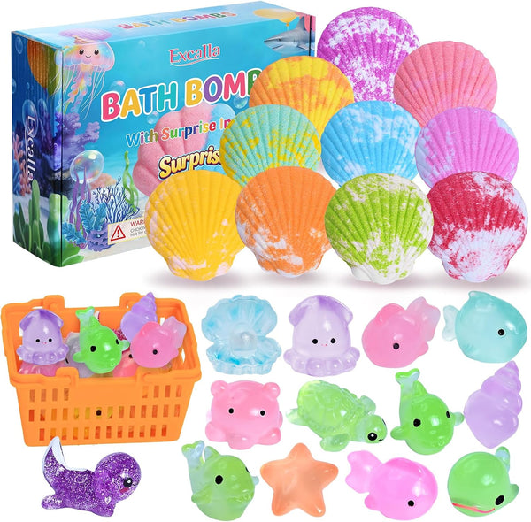 Bath Bombs for Kids with Toys Inside for Girls Boys - 10 Handmade Bubble Bath Fizzies Bomb with Surprise Sea Animals Toys, Easter Birthday