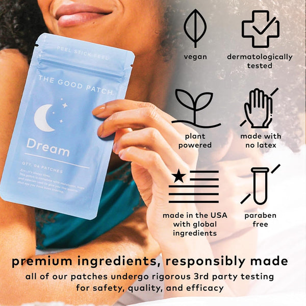The Good Patch Plant Powered Sleep Support - Sustained Release Dream Patch with Melatonin, Hops, Valerian Root (16 Total Patches)